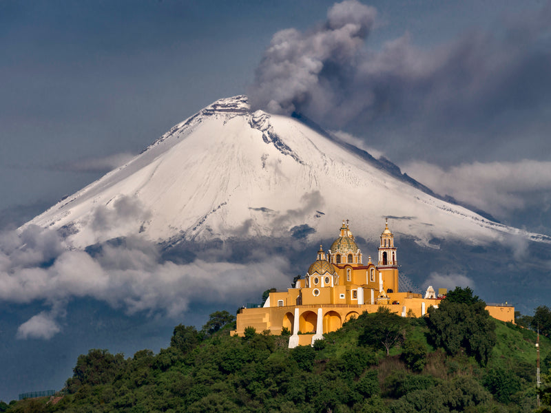 Puebla Mexico cathedral volcano