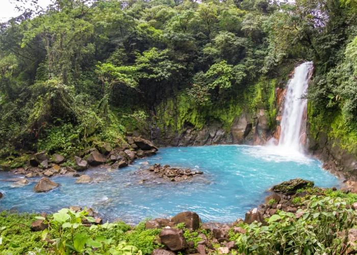Costa Rica Rio Celeste waterfall turquoise water
