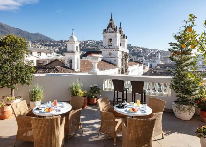 Ecuador Casa Gangotena breakfast on Quito rooftop