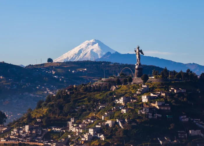 Ecuador Quito aerial with volcano