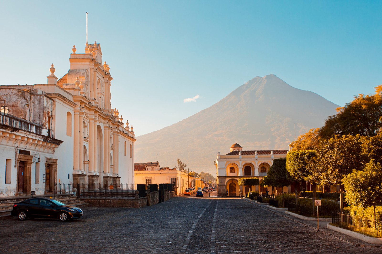 Antigua Guatemala with Aqua Volcano in the background