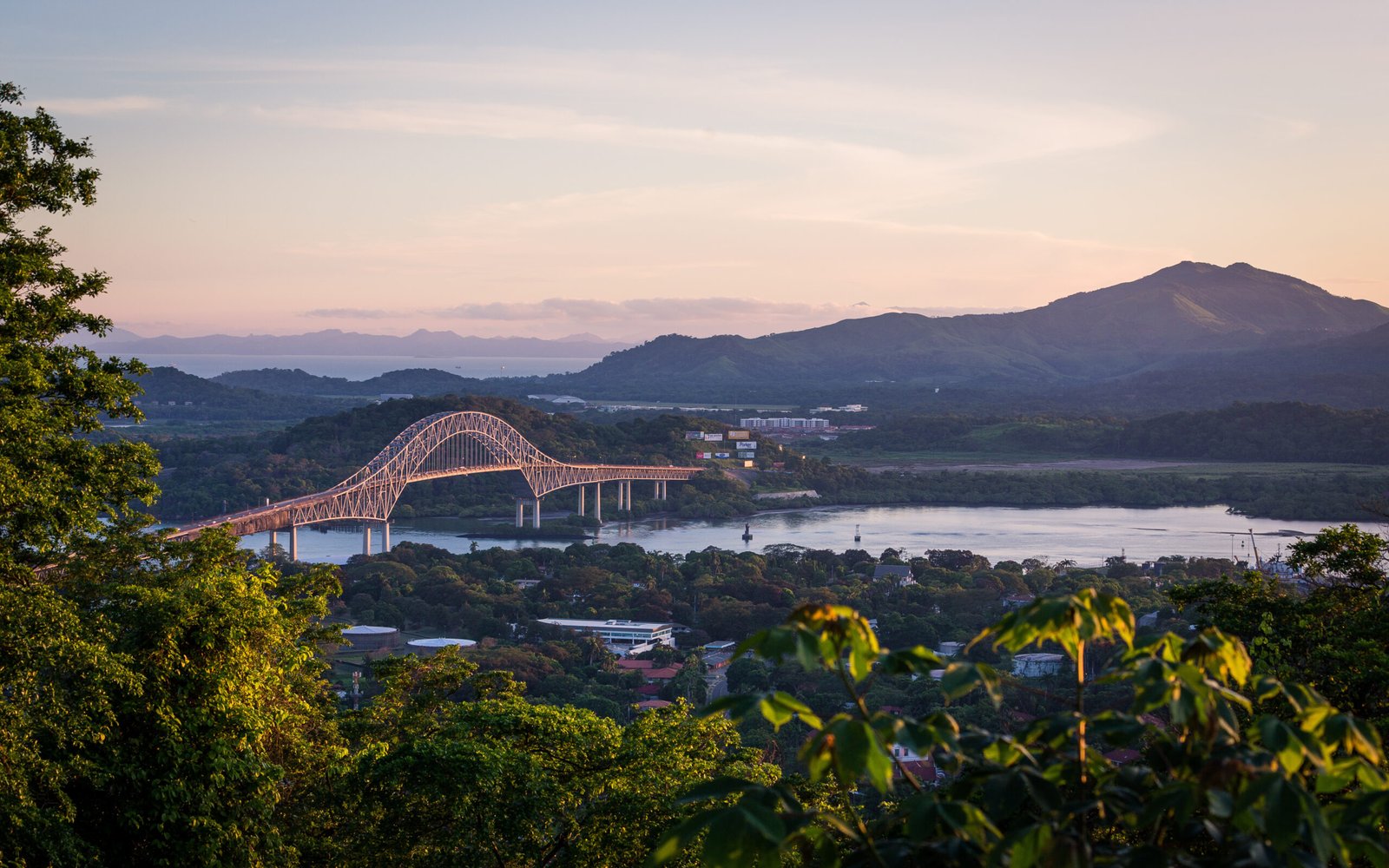 The Panama Canal Bridge of the Americas at dusk