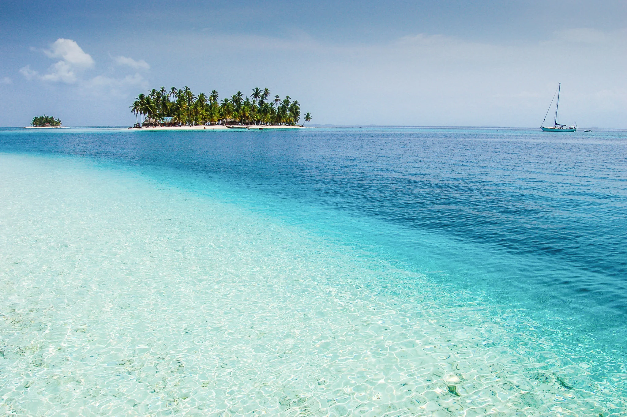 San Blas Panama clear water with sailboat